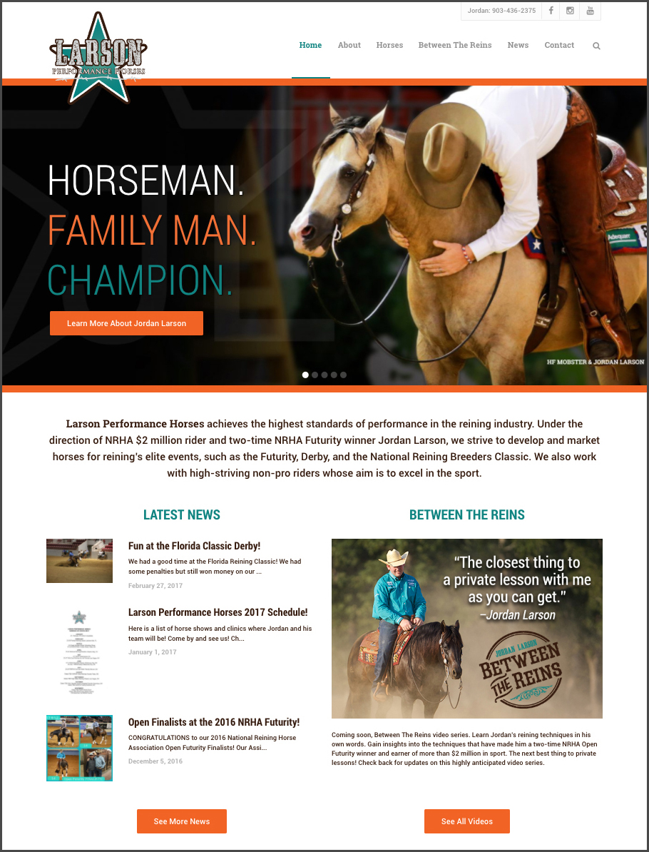 Larson Performance Horses website designed by Lisa Kent